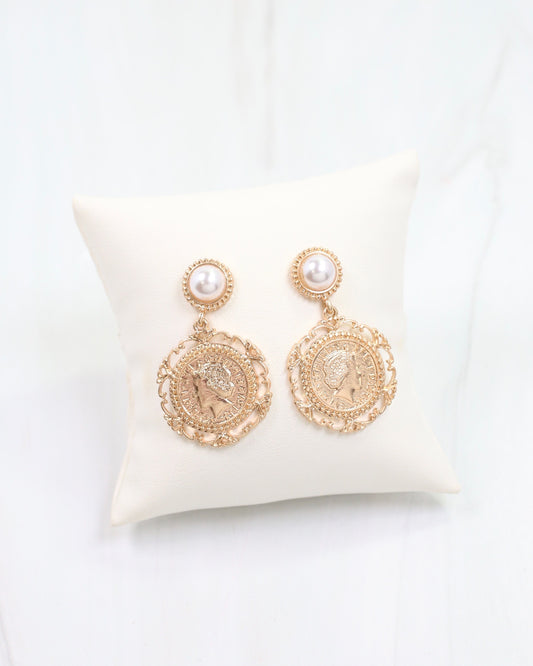 Beaud Coin Dangle Earring Worn Gold