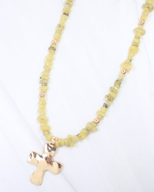 Holland Beaded Cross Necklace Light Green