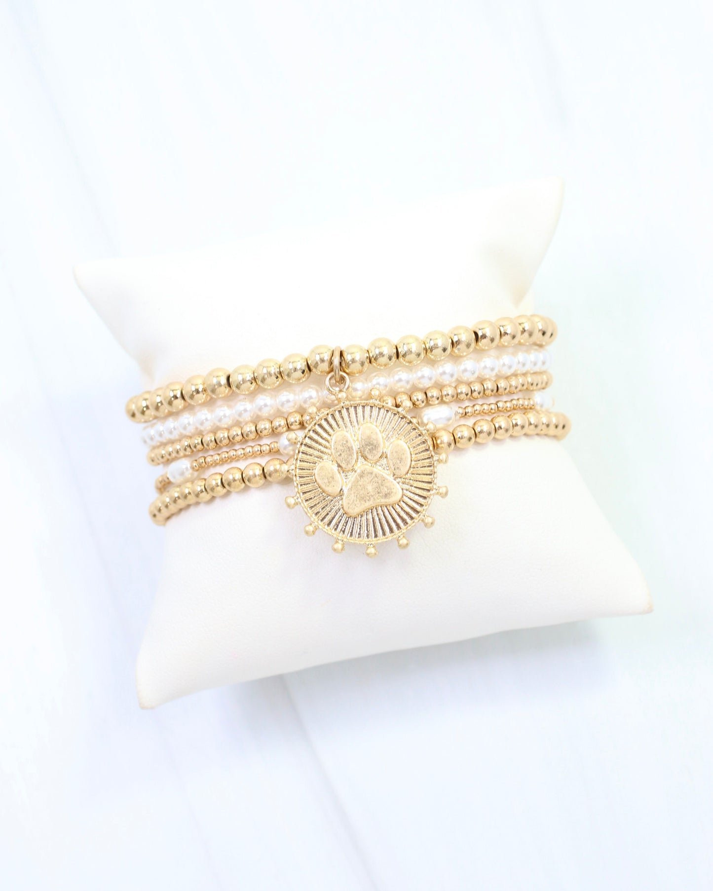 Carmen Coin Beaded Bracelet Set Paw Print Worn Gold