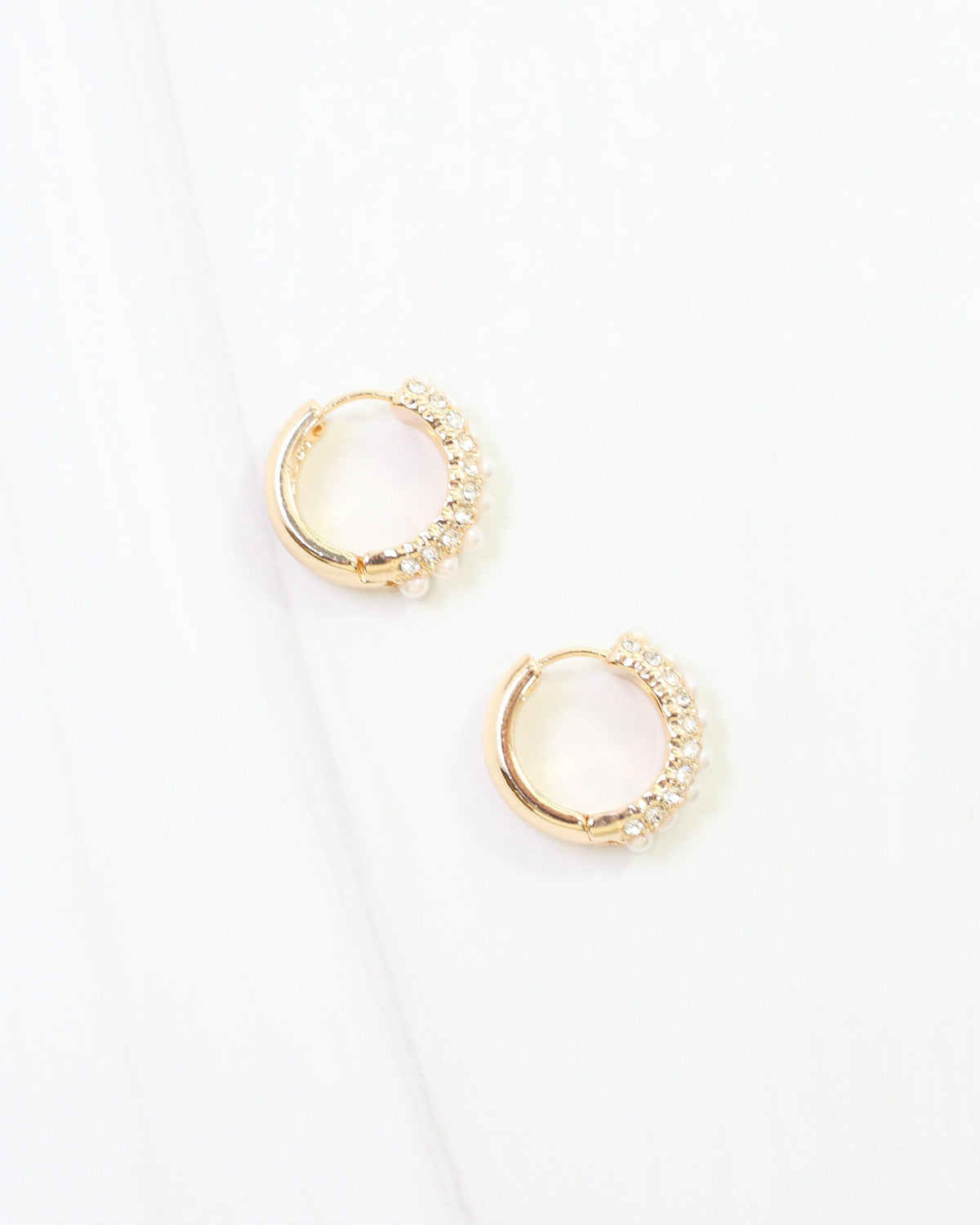 Ritz Pearl and Pave Hoop Gold