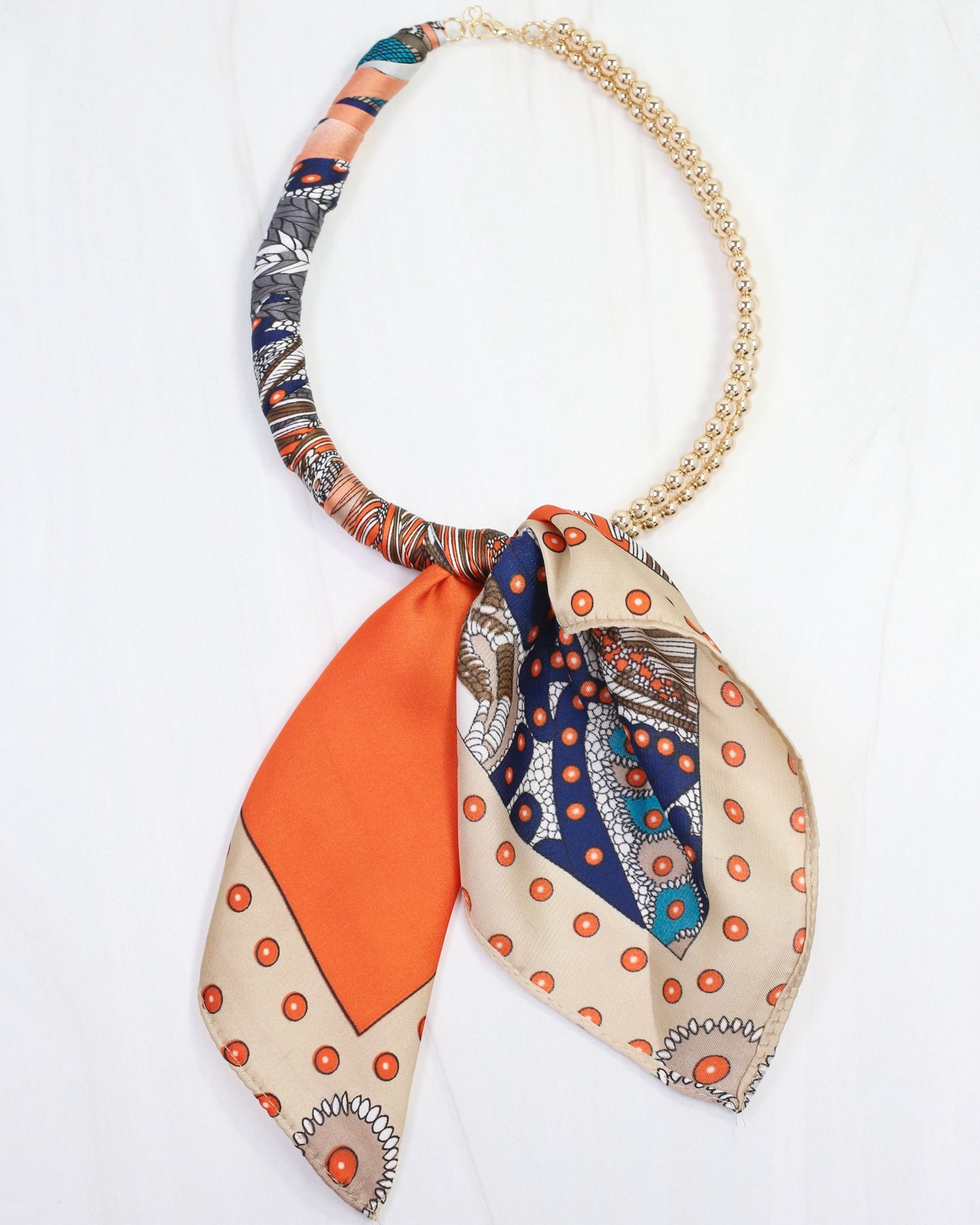 Laya Beaded Scarf Collar Necklace Orange Multi