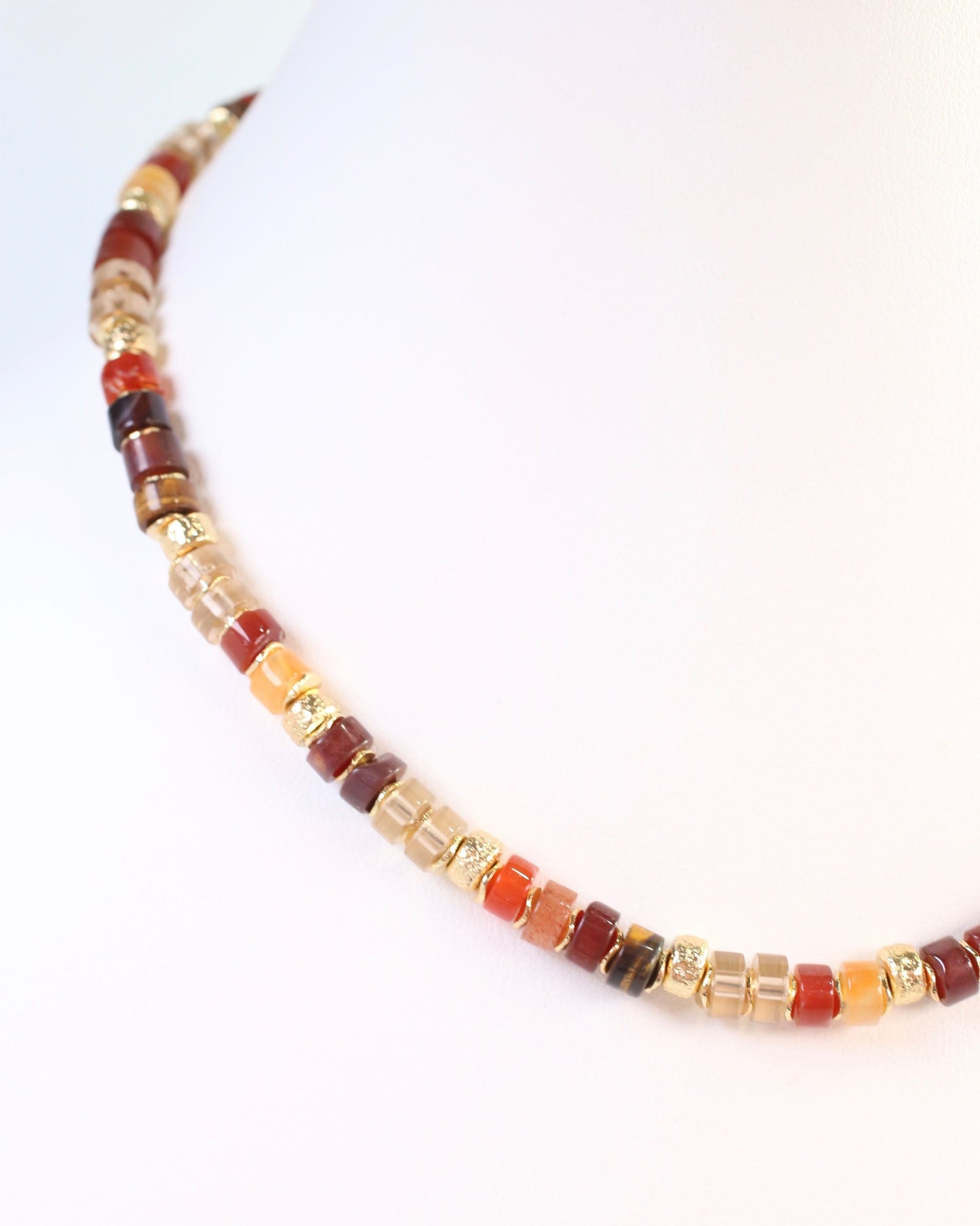 Juneau Glass Beaded Necklace With Gold Accents Topaz