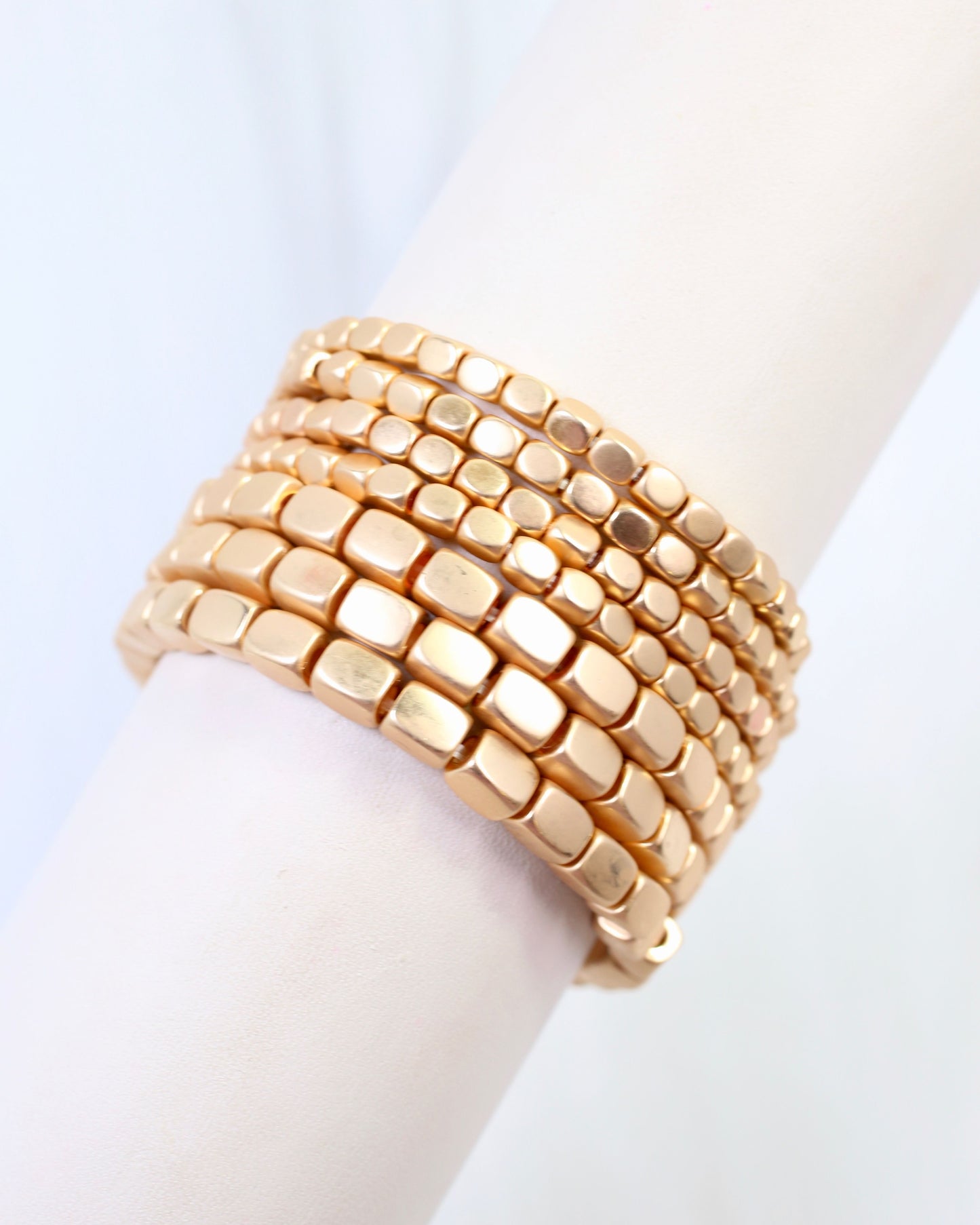 Durham Square Beaded Stretch Bracelet Set Matte Gold