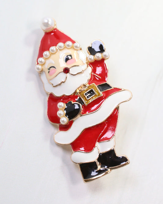 Winking Santa Brooch Red