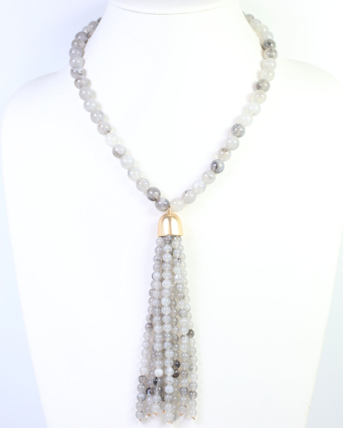 Mila Beaded Tassel Necklace Gray