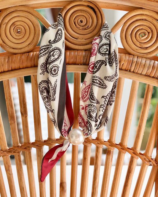 Robyn Magnetic Pearl Scarf Necklace BK CRIM Paisley
