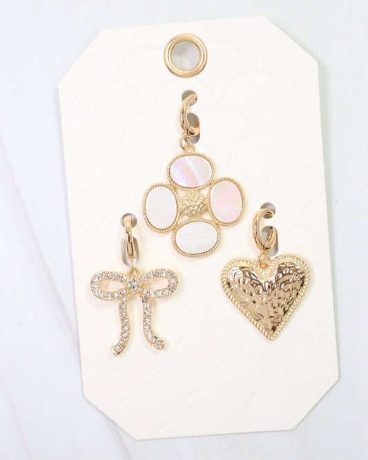 Belleville Bow and Heart Charm Set Gold