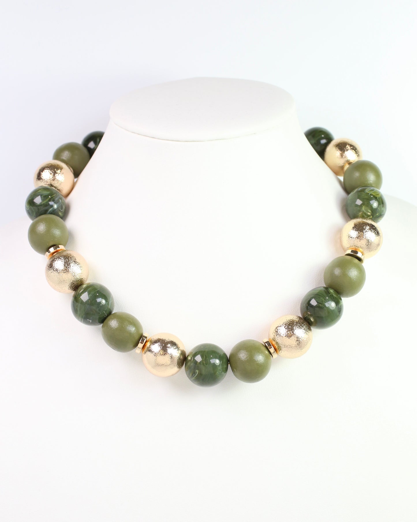 Elaine Beaded Ball Necklace Olive