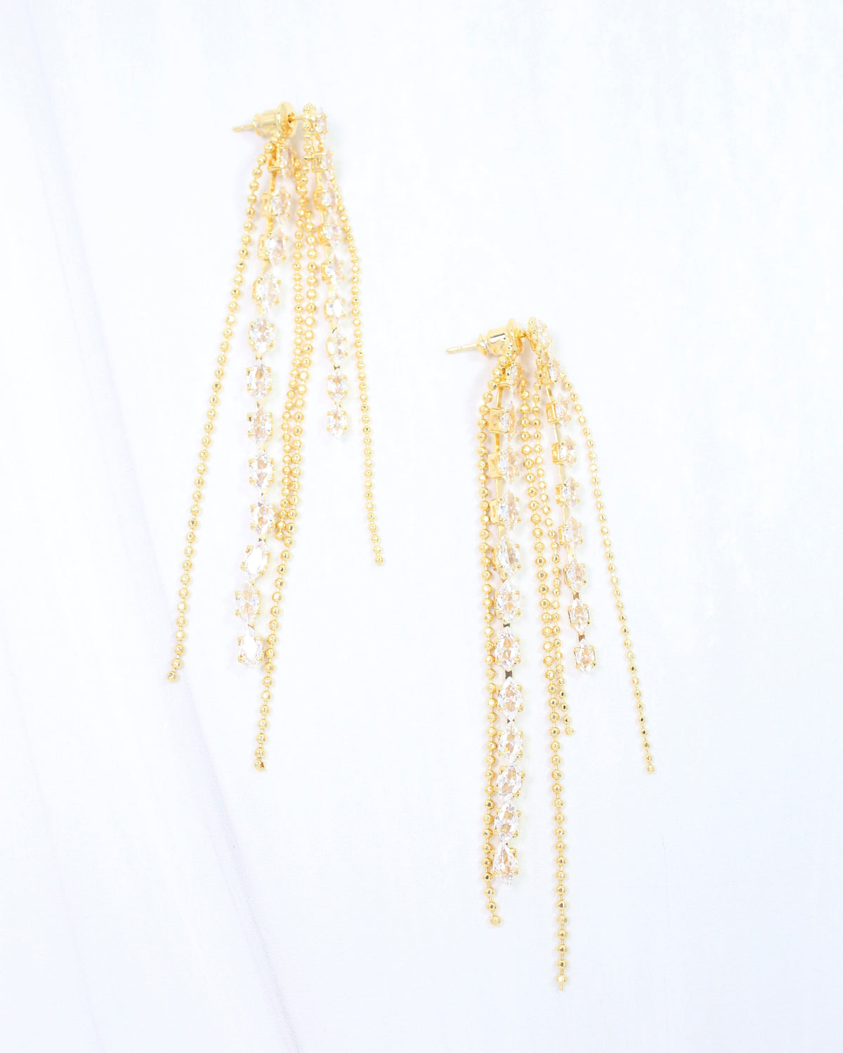 Tatum CZ and Ball Chain Double Dangle Earring WR Gold