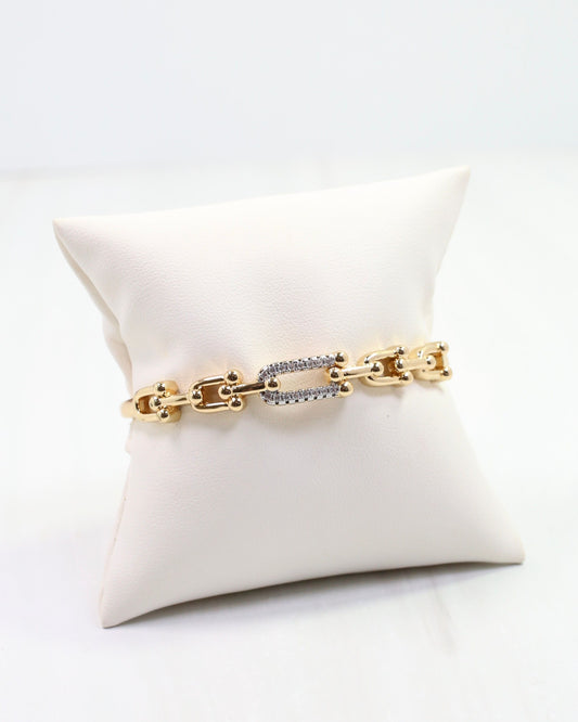 Greta CZ Horsebit Hinged Bracelet Gold