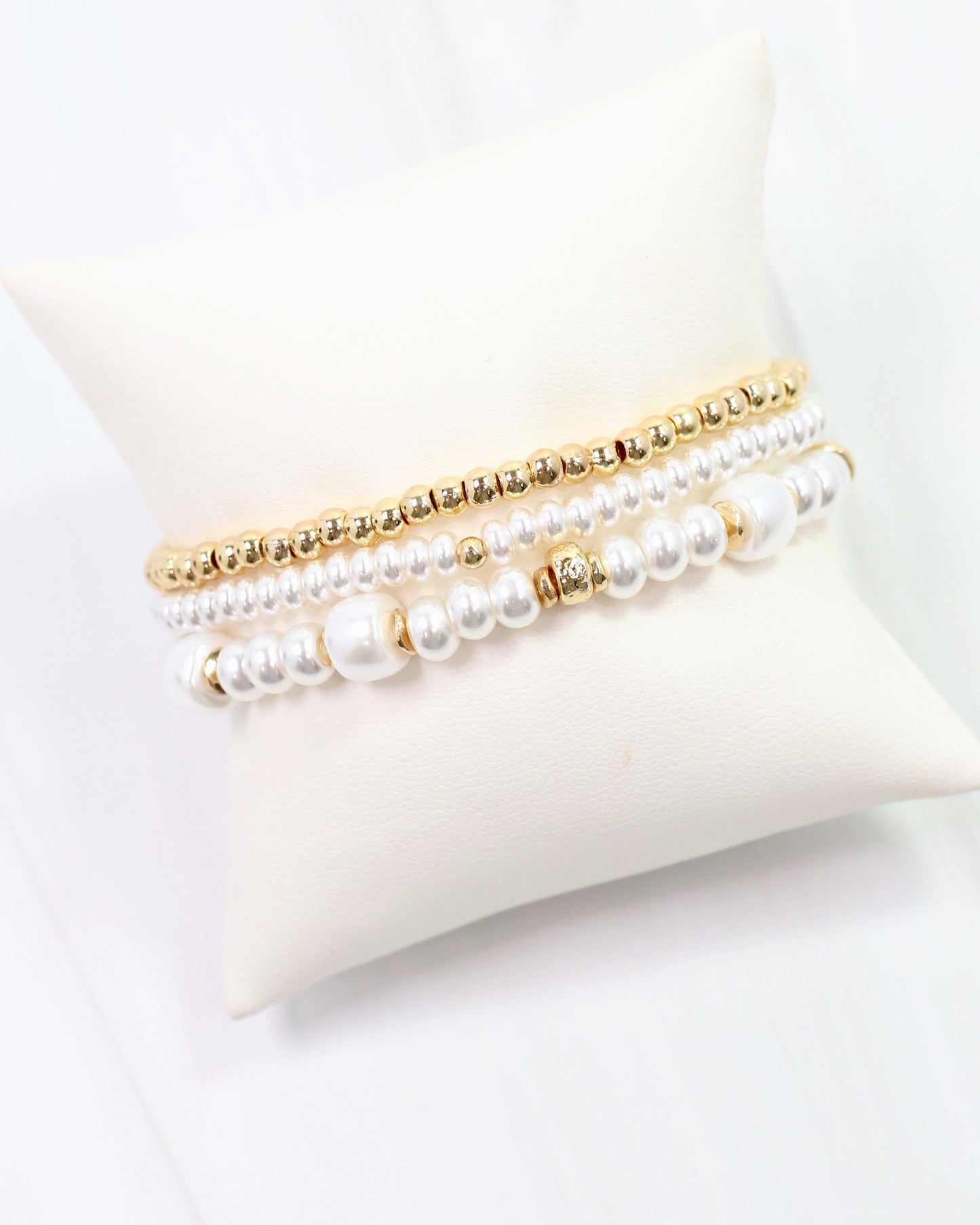 Devin Beaded Stretch Bracelet Set Pearl