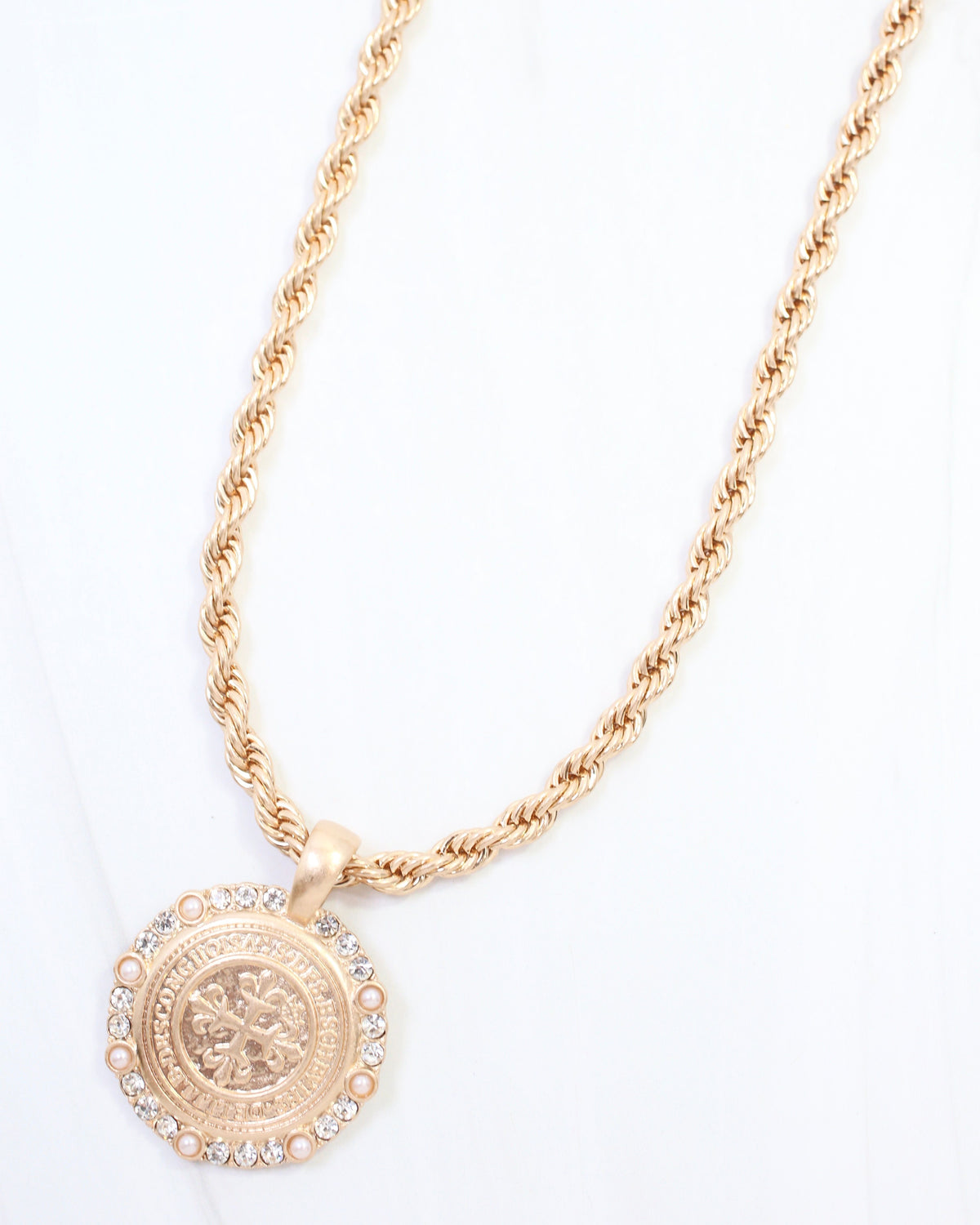 St Michele Cross Charm Necklace Worn Gold