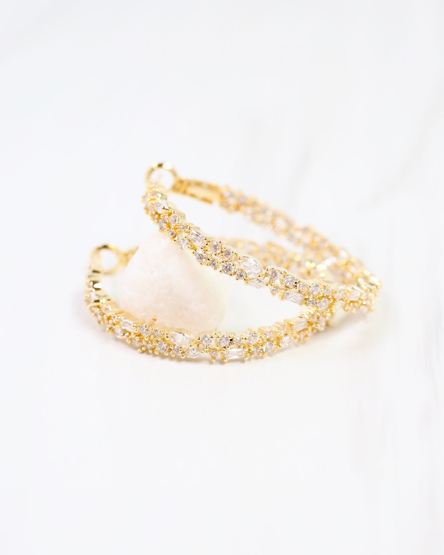 Shelby CZ Embellished Hoop Earring Gold
