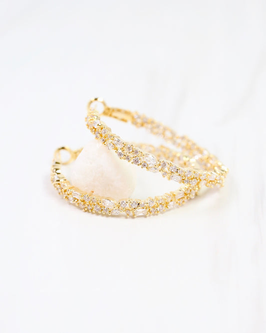 Shelby CZ Embellished Hoop Earring Gold