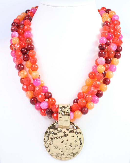 Larissa Beaded Necklace with Pendant Red Multi