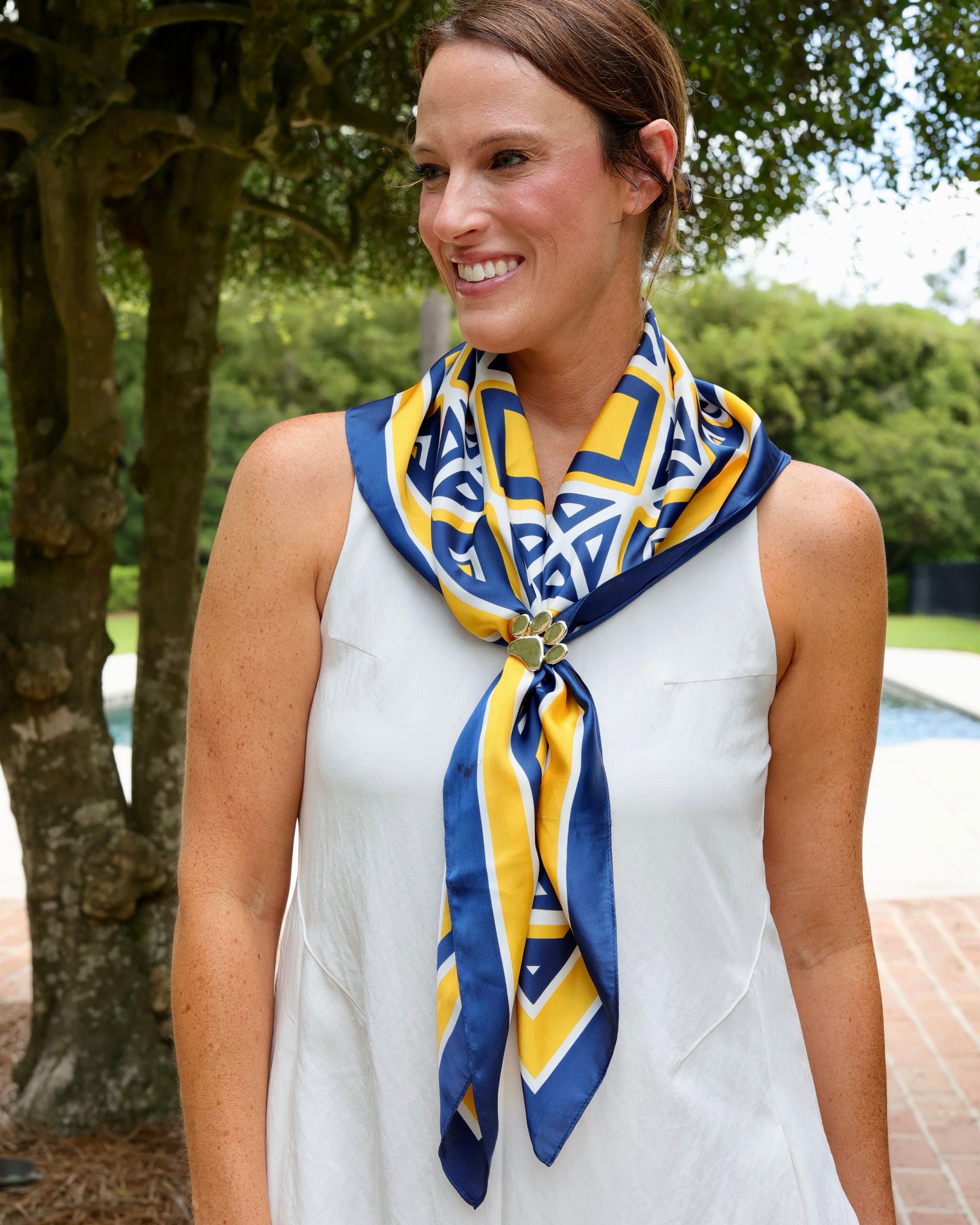 Barrett Tile Scarf Large Navy Gold
