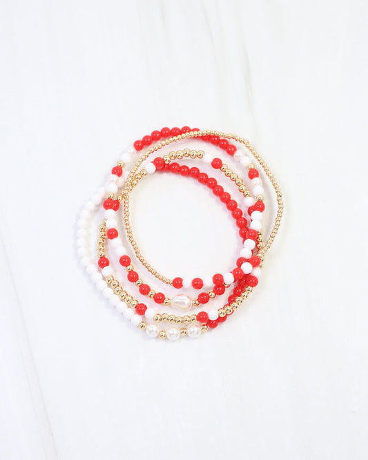 Josie Beaded Bracelet Set Red White