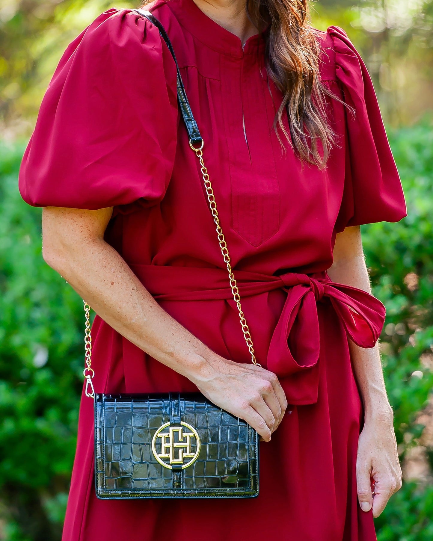 Cecilia Circle Logo Handbag Black Patent EC