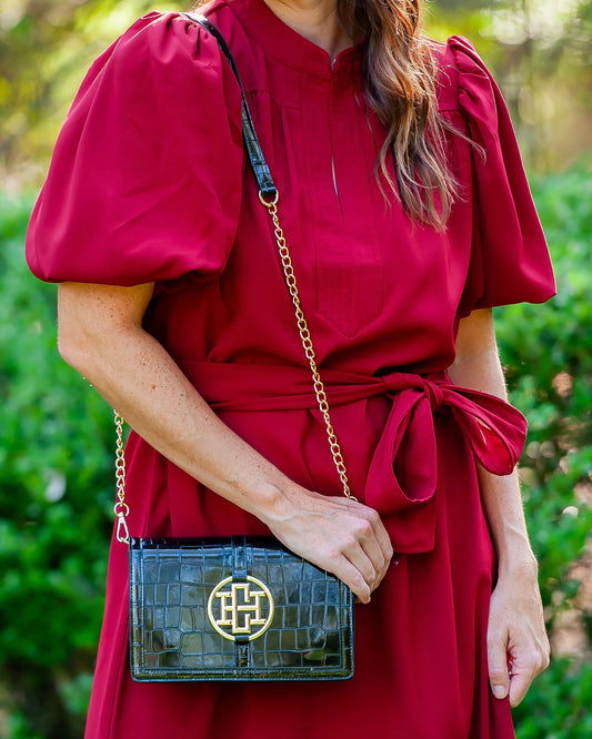 Cecilia Circle Logo Handbag Black Patent EC