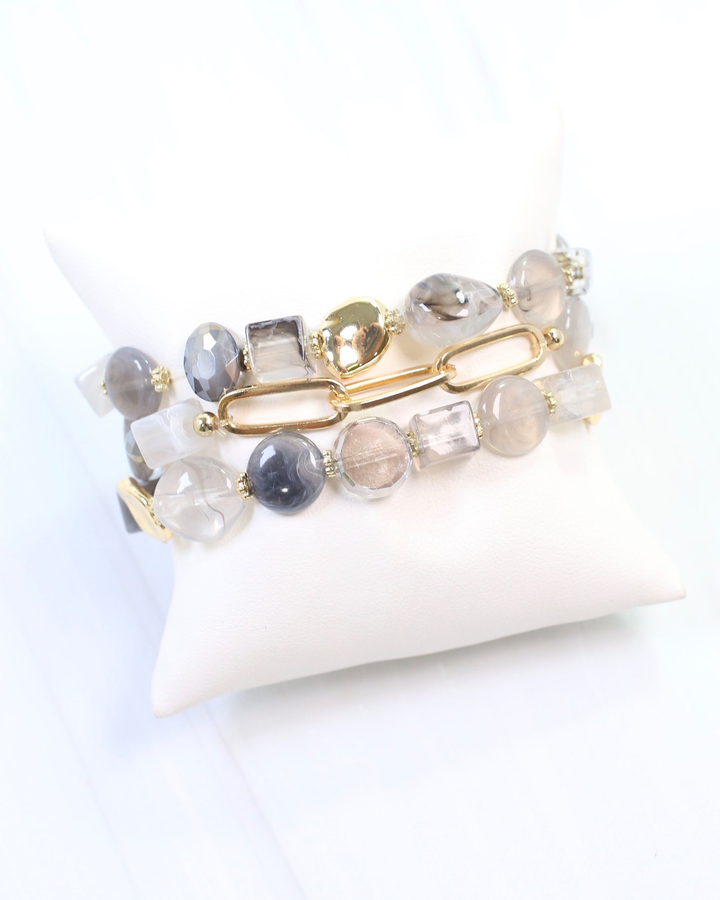 Clanton Beaded and Link Bracelet Set Grey