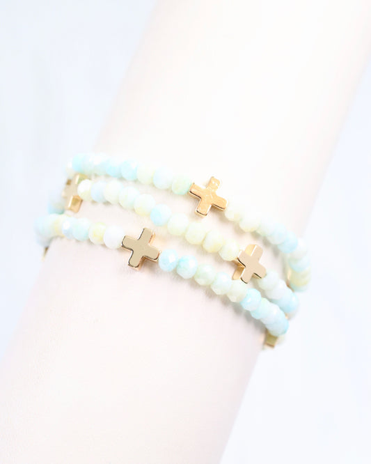 Riversprings Cross Beaded Bracelet Set Light Blue