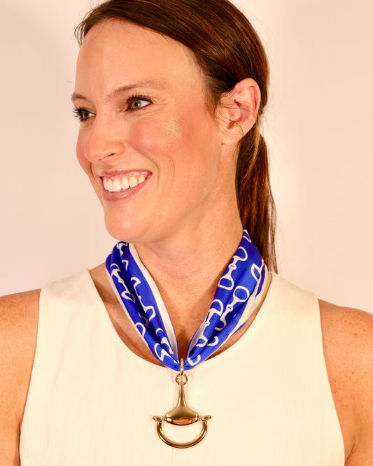 Ida Horsebit Pendant Scarf Necklace Blue White