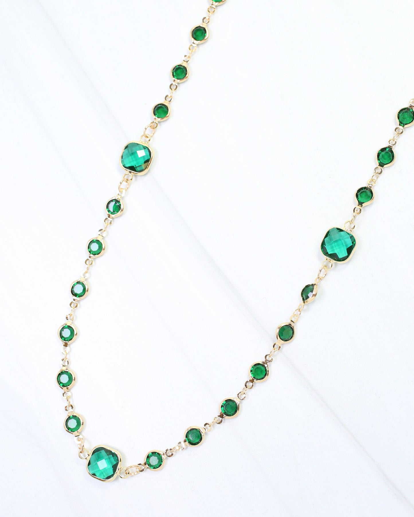Davina Jeweled Long Necklace Emerald