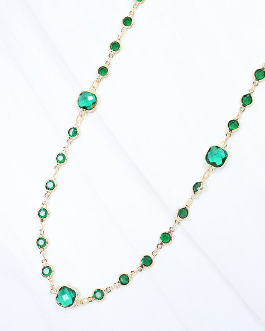 Davina Jeweled Long Necklace Emerald