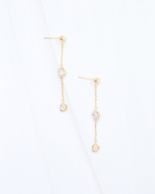 Macey CZ Dangle Earring WR Gold
