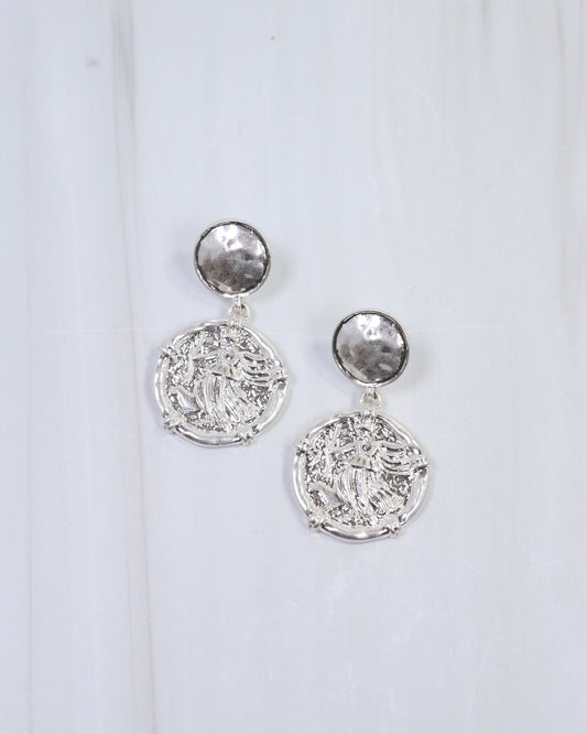 Innes Coin Drop Earring Worn Silver