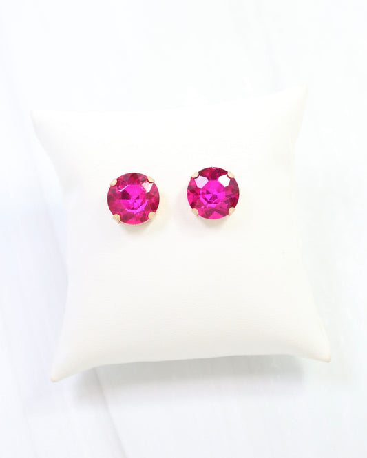 Andi Large Rhinestone Stud Earring Fuchsia
