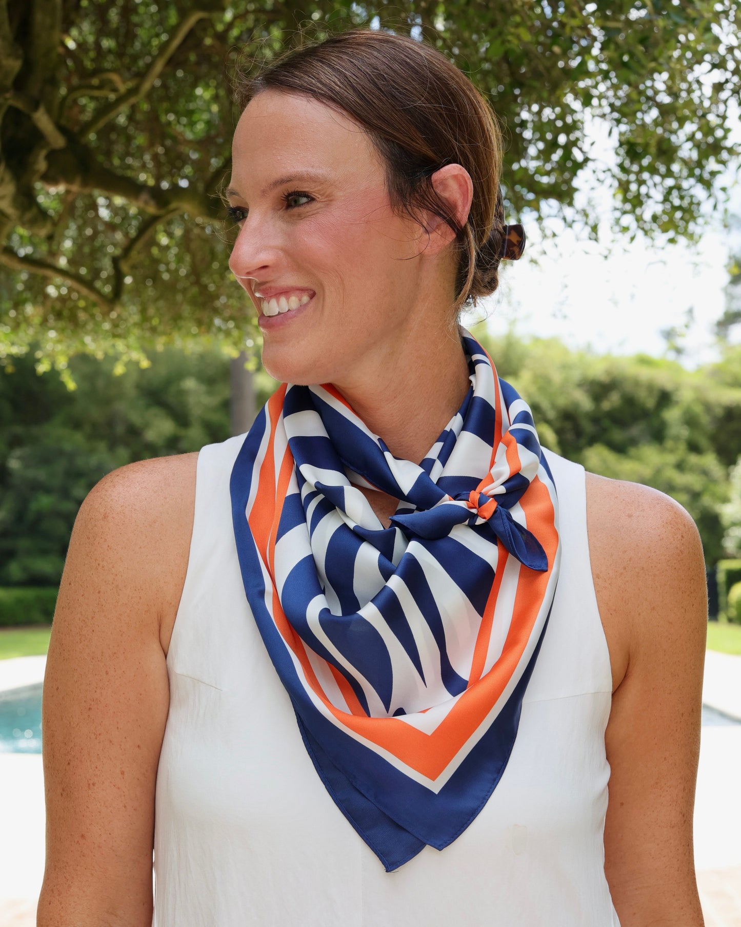 Harper Striped Scarf Large Navy Orange