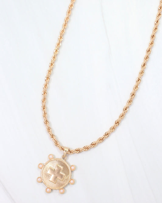 Penrith Cross Coin Necklace Worn Gold