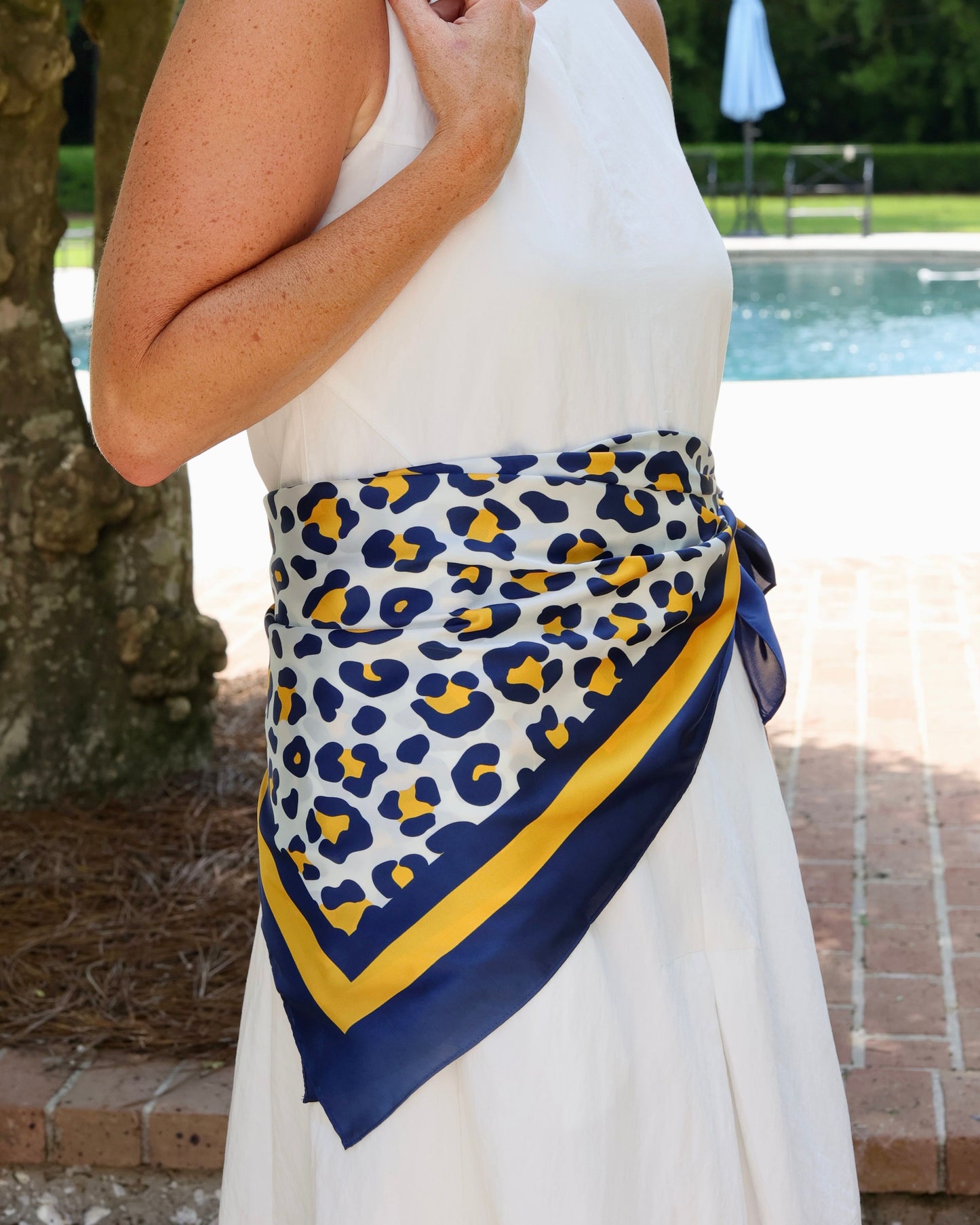 Meredith Spotted Scarf Large Navy Gold