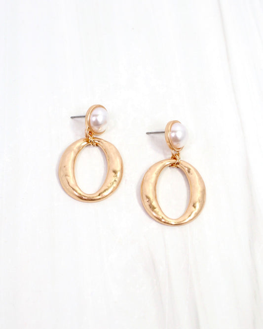Junee Pearl Circle Drop Earring Worn Gold