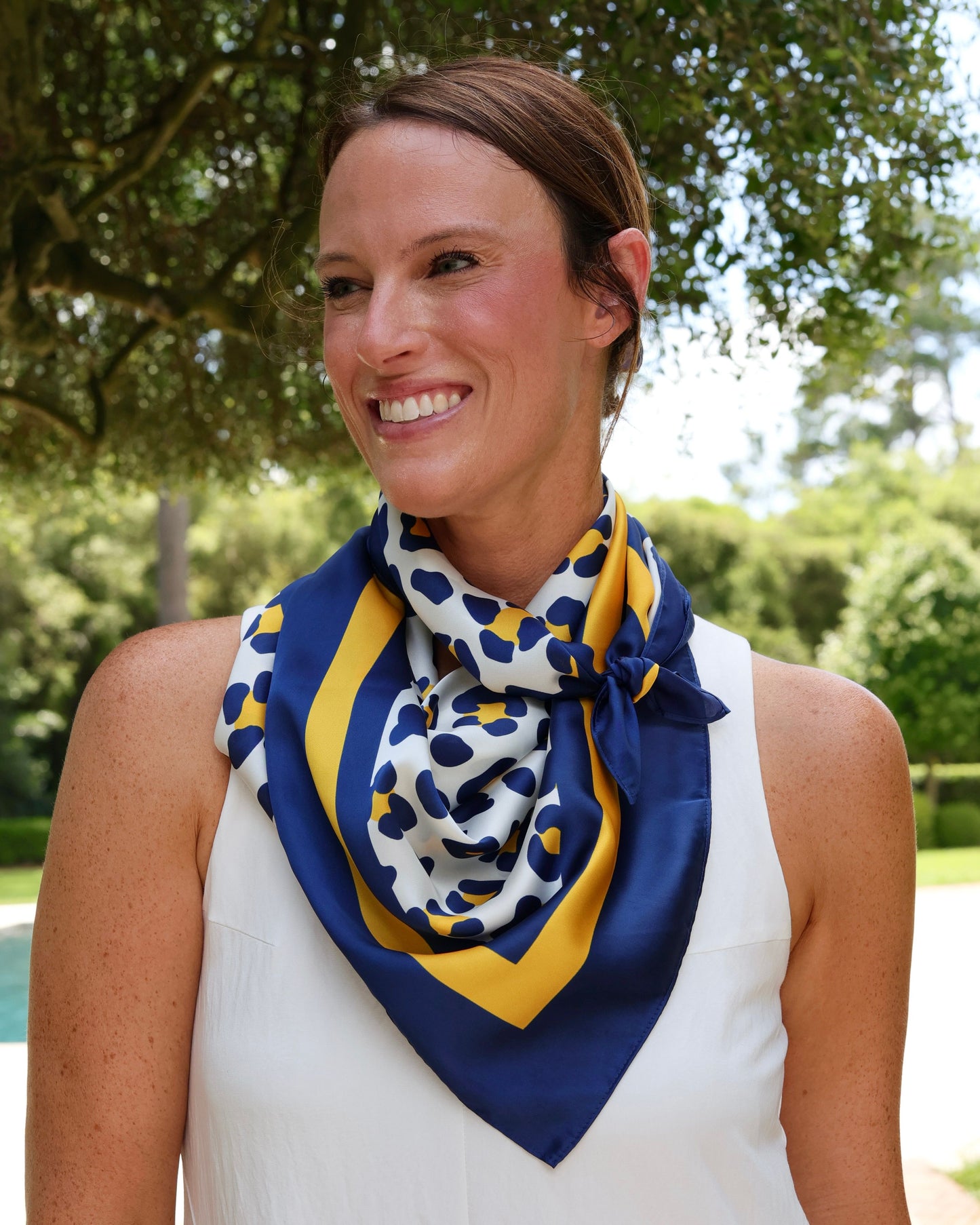Meredith Spotted Scarf Large Navy Gold