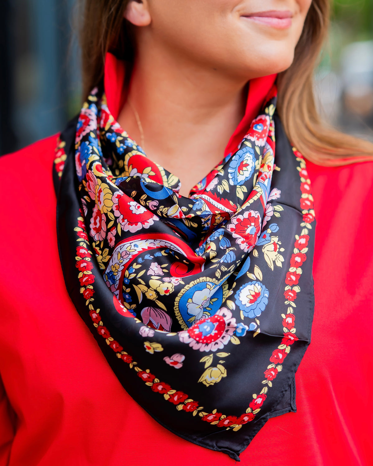 Howard Floral and Paisley Print Scarf Black