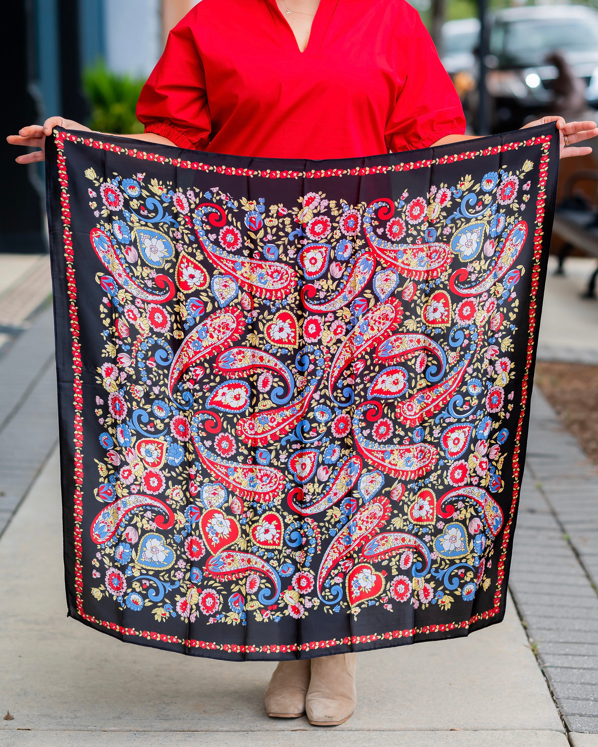 Howard Floral and Paisley Print Scarf Black