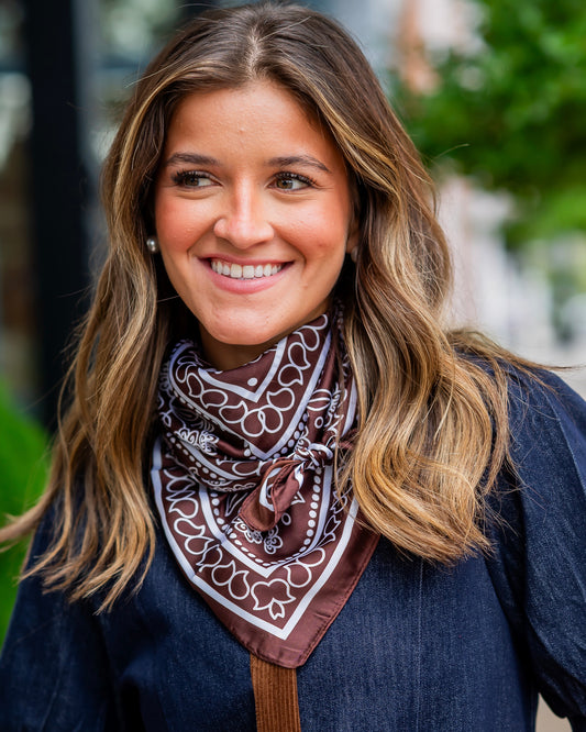 Lisbeth Floral and Paisley Print Scarf Brown