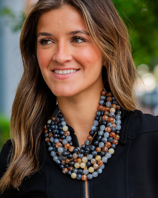 Kayden Beaded Layered Necklace Gray Multi