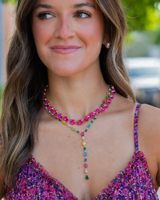 Multi and Hot Pink Y Necklace Bundle
