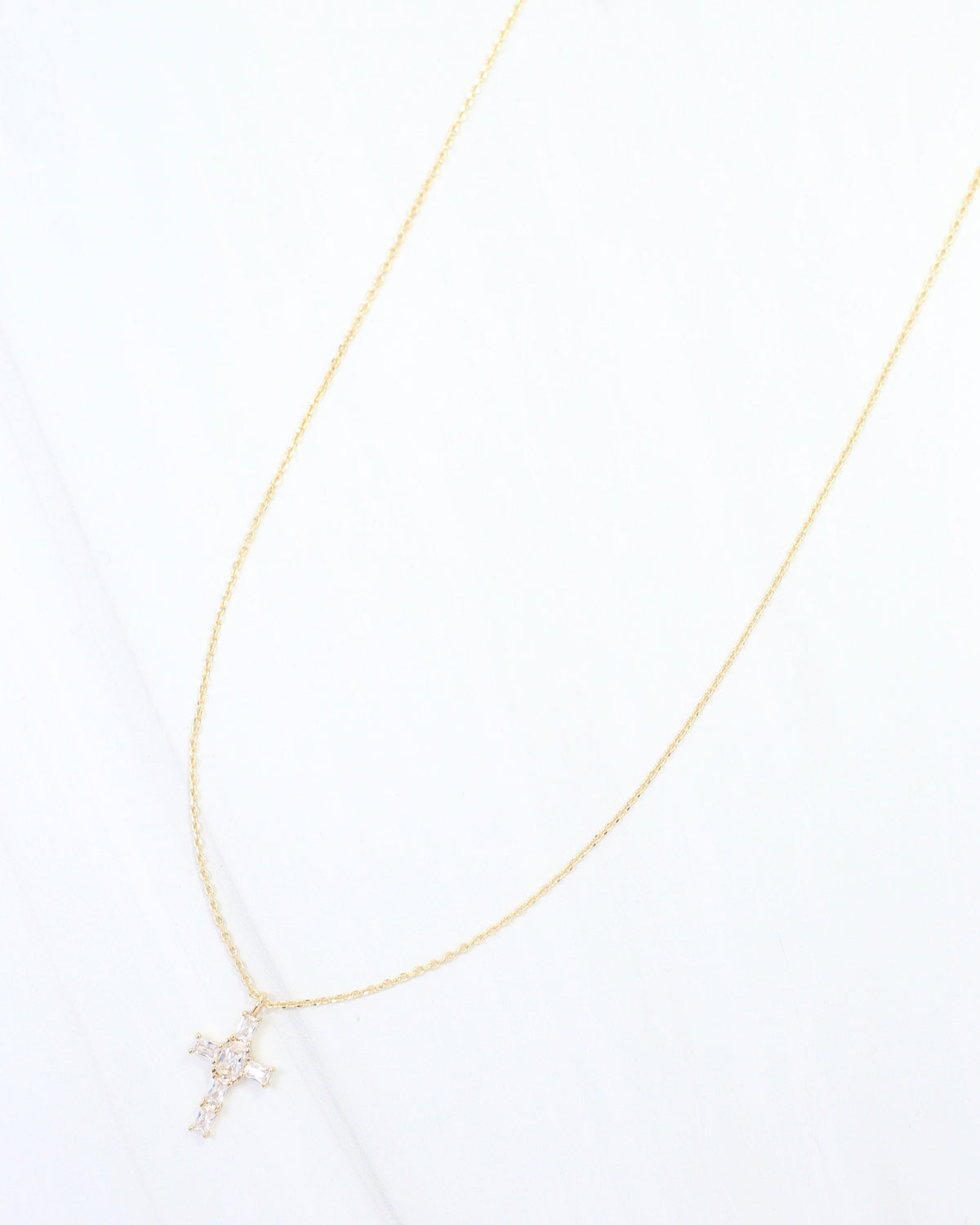 Marigold CZ Cross Necklace WR Gold