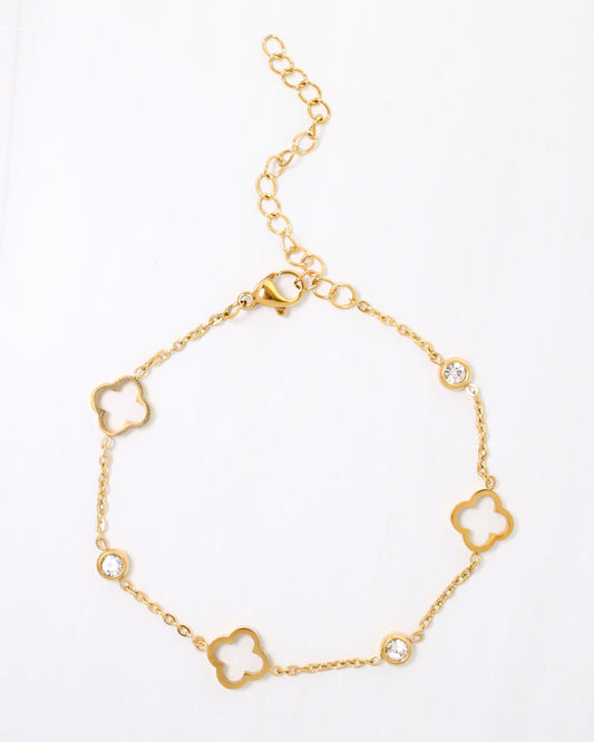 Ranier Clover and CZ Bracelet WP Gold