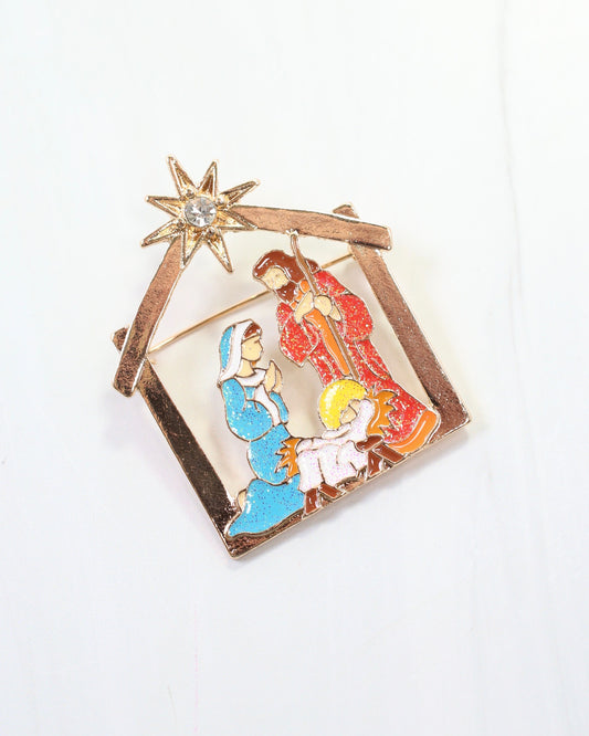 Nativity Scene Brooch Gold