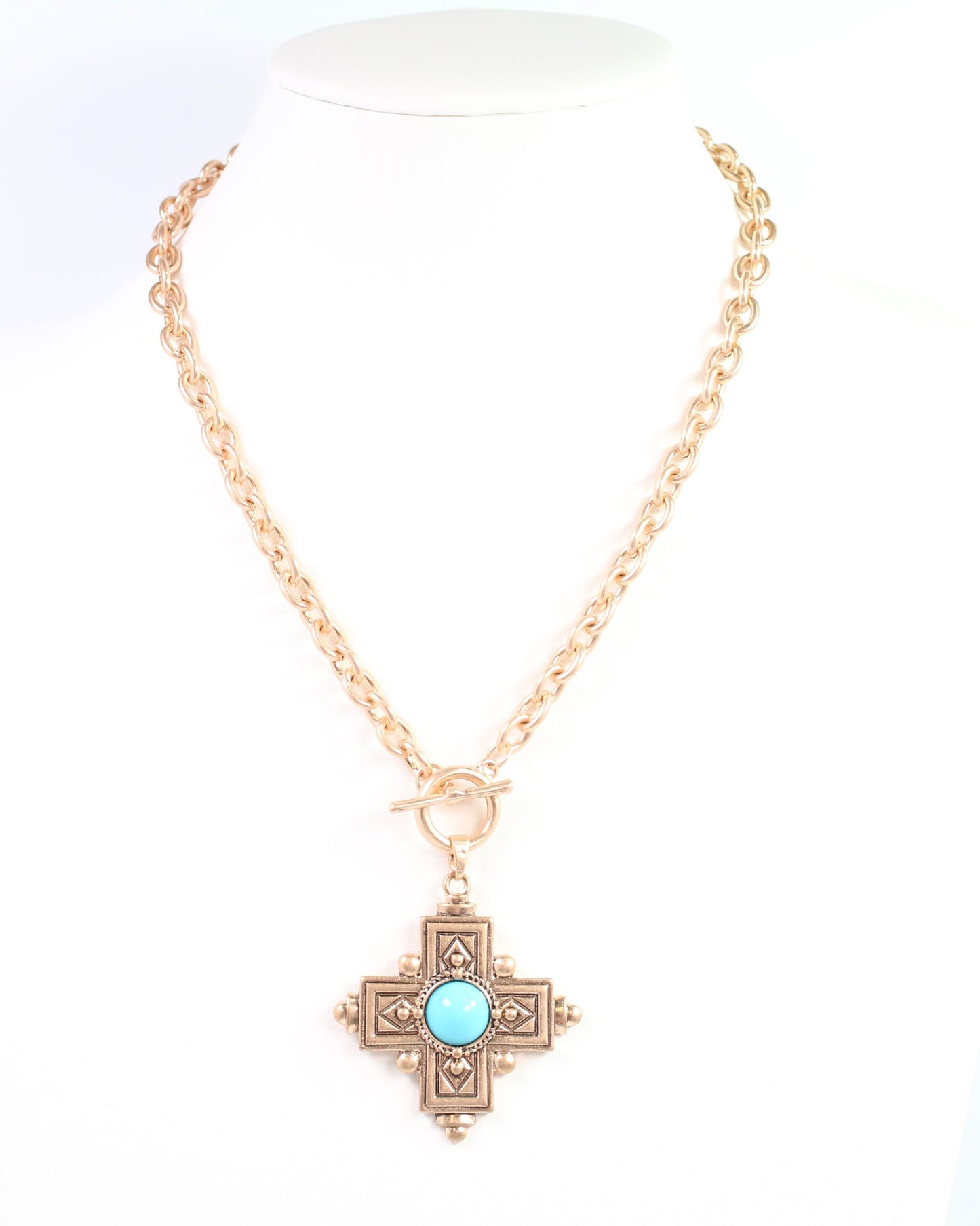 Opelika Cross Pendant Necklace Turqouise