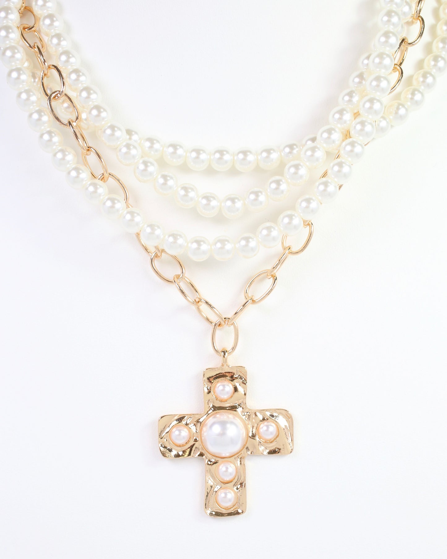 Dylan Pearl Cross Layered Necklace Gold