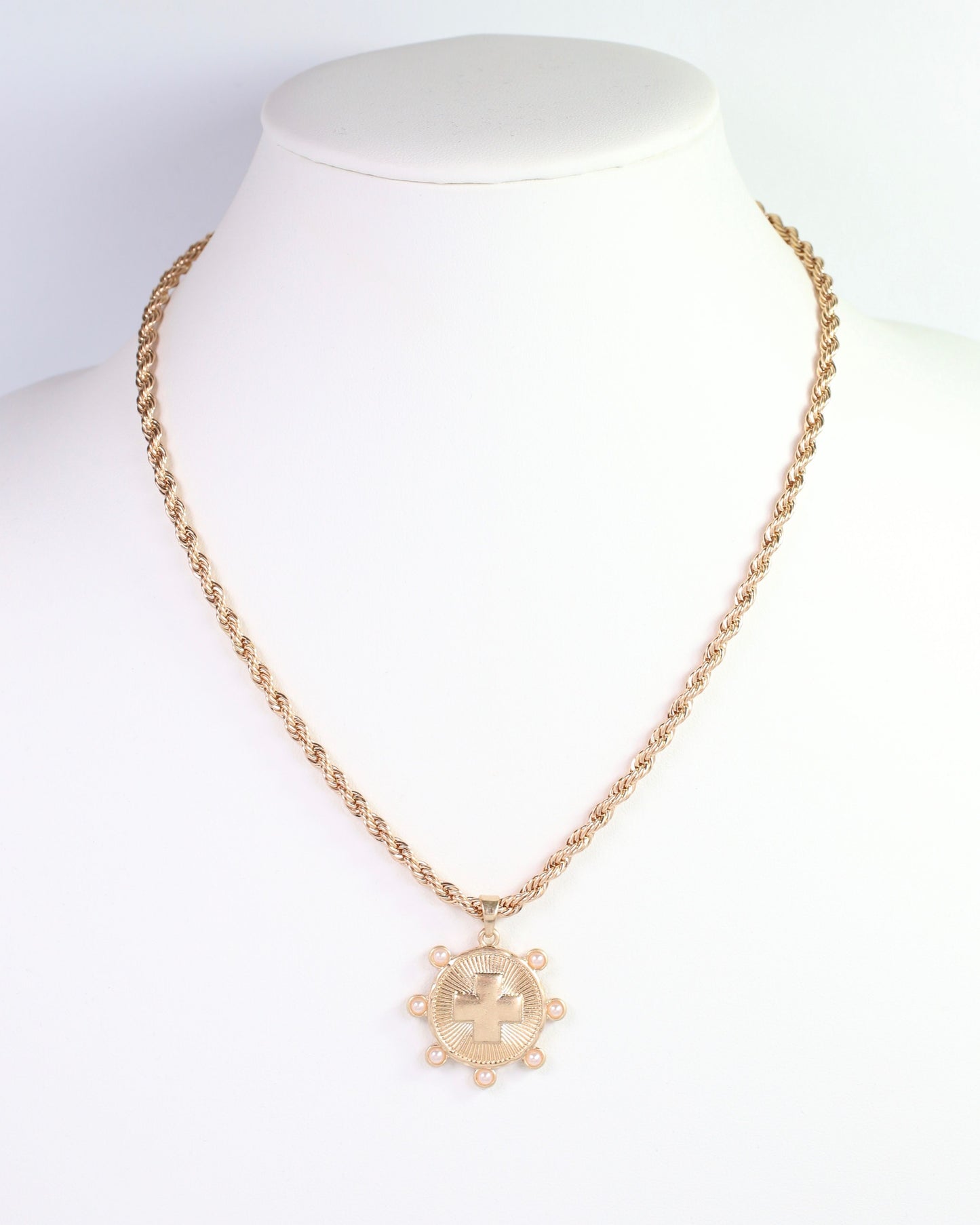 Penrith Cross Coin Necklace Worn Gold