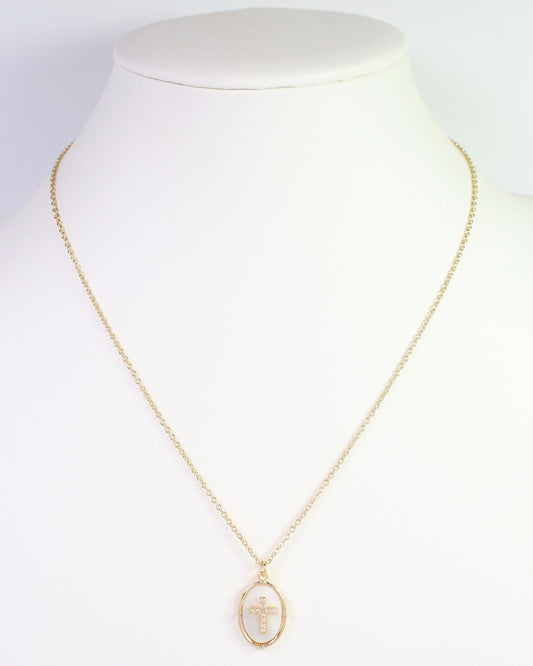 Claremont Mother of Pearl Cross Necklace Gold