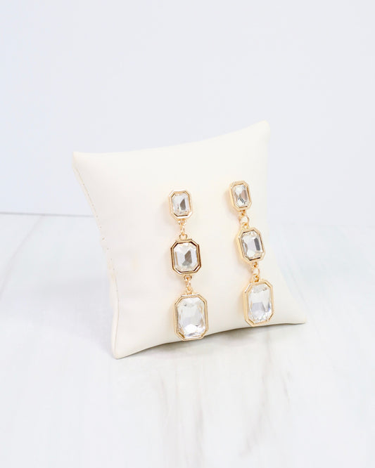 Turin Rectangle Crystal Drop Earring Gold