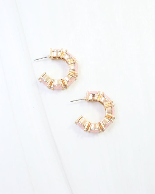 Roxanne Rhinestone Hoop Earring Pink Opal